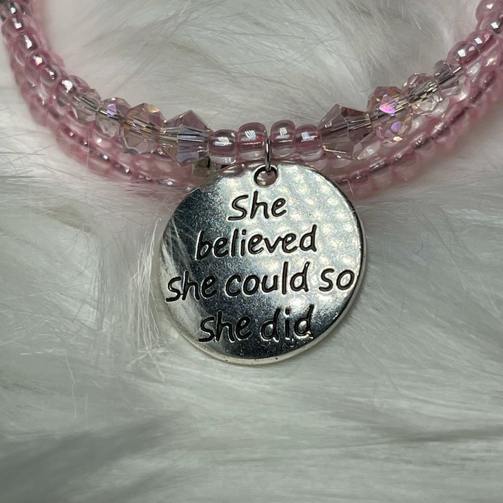 Handmade beaded wrap bracelet, charm bracelet, she believed she could so she did
